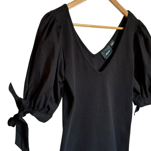 Maeve by Anthropologie black puff-sleeve black ribbed top MEDIUM - Picture 5 of 9